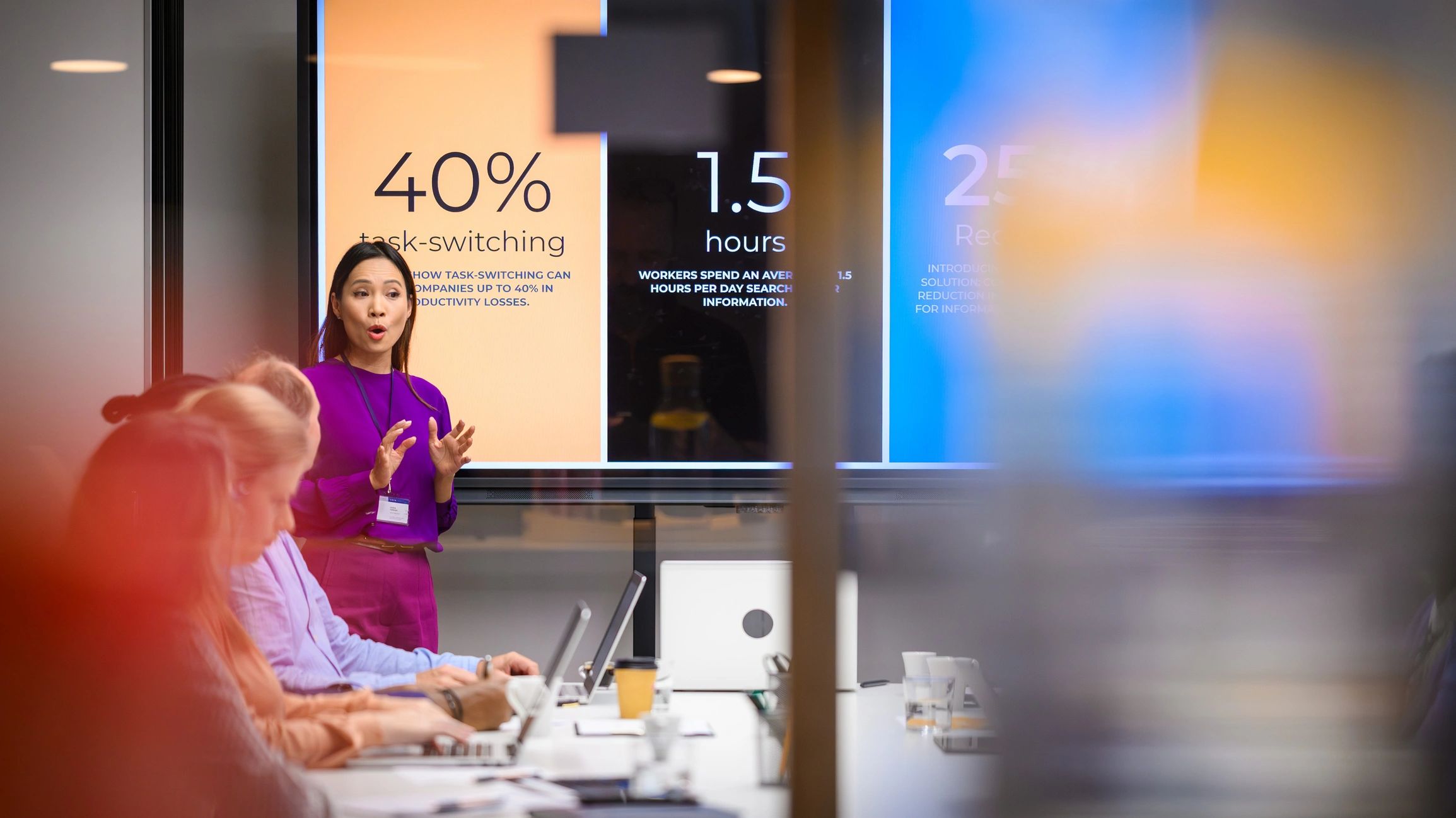 Business presenter leading a technology strategy discussion