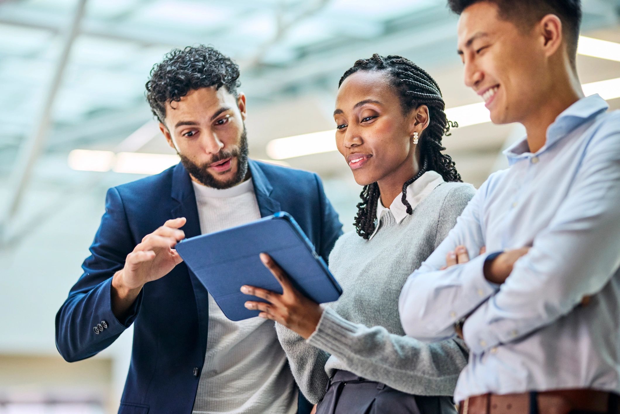 Business colleagues reviewing cybersecurity data together