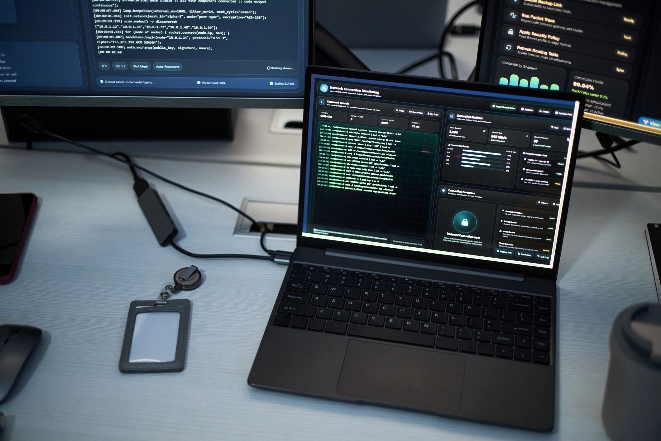 Cybersecurity monitoring dashboard on laptop screen